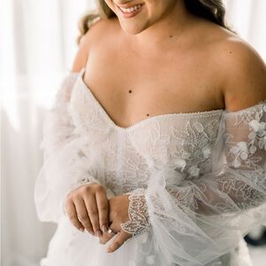 Romantic Off-the-Shoulder Floral Lace Ballgown Wedding Dress (Two Looks in One!)